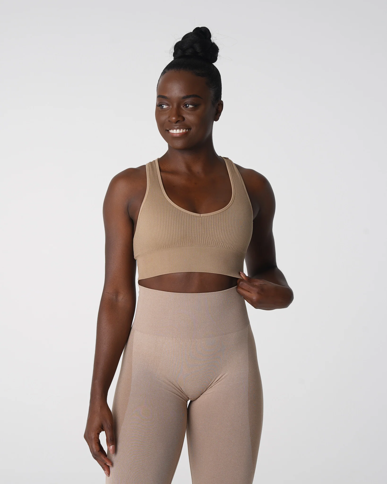 Beige Galaxy Ribbed Seamless Bra - Image 2