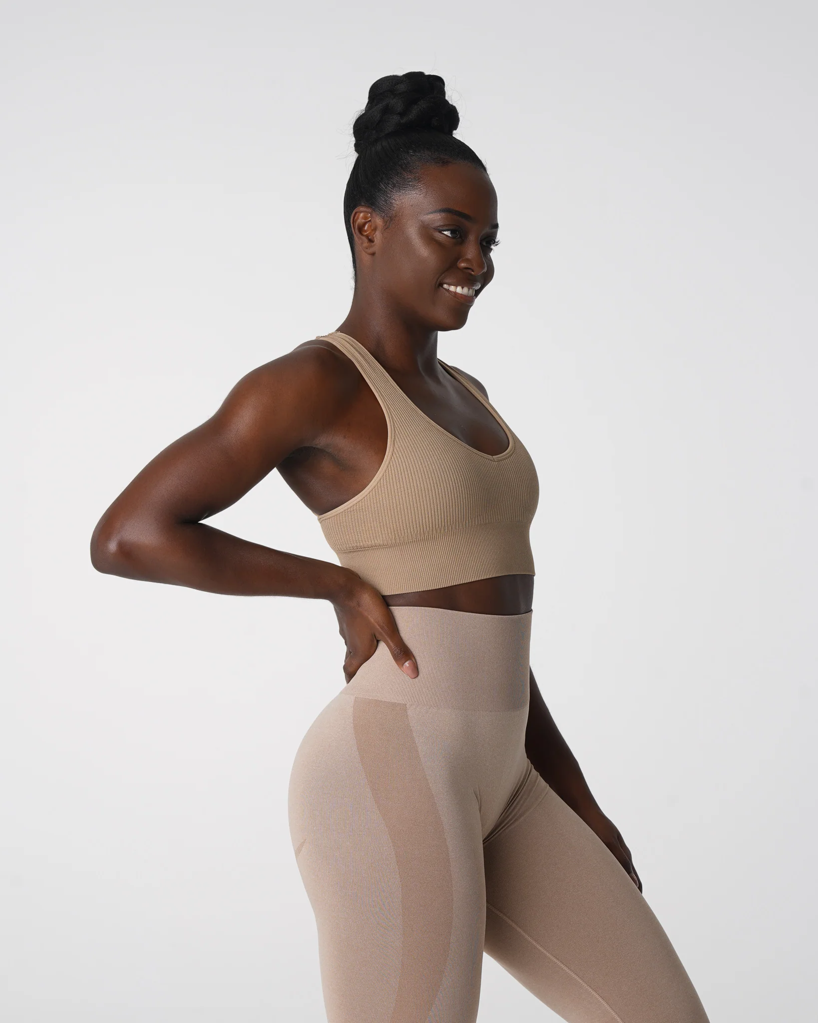 Beige Galaxy Ribbed Seamless Bra - Image 4