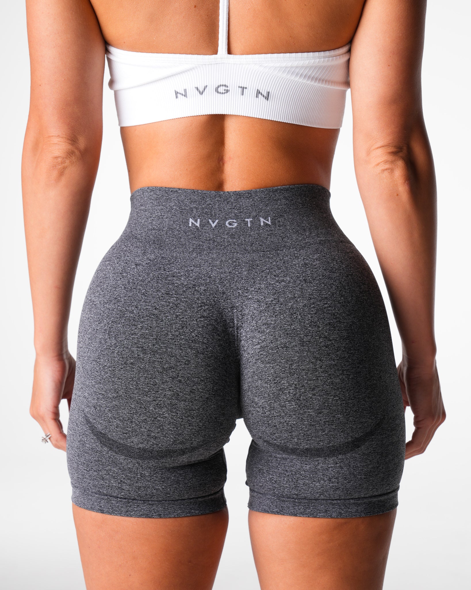 Black Speckled Mid Rise Contour Seamless Shorts - Image 2