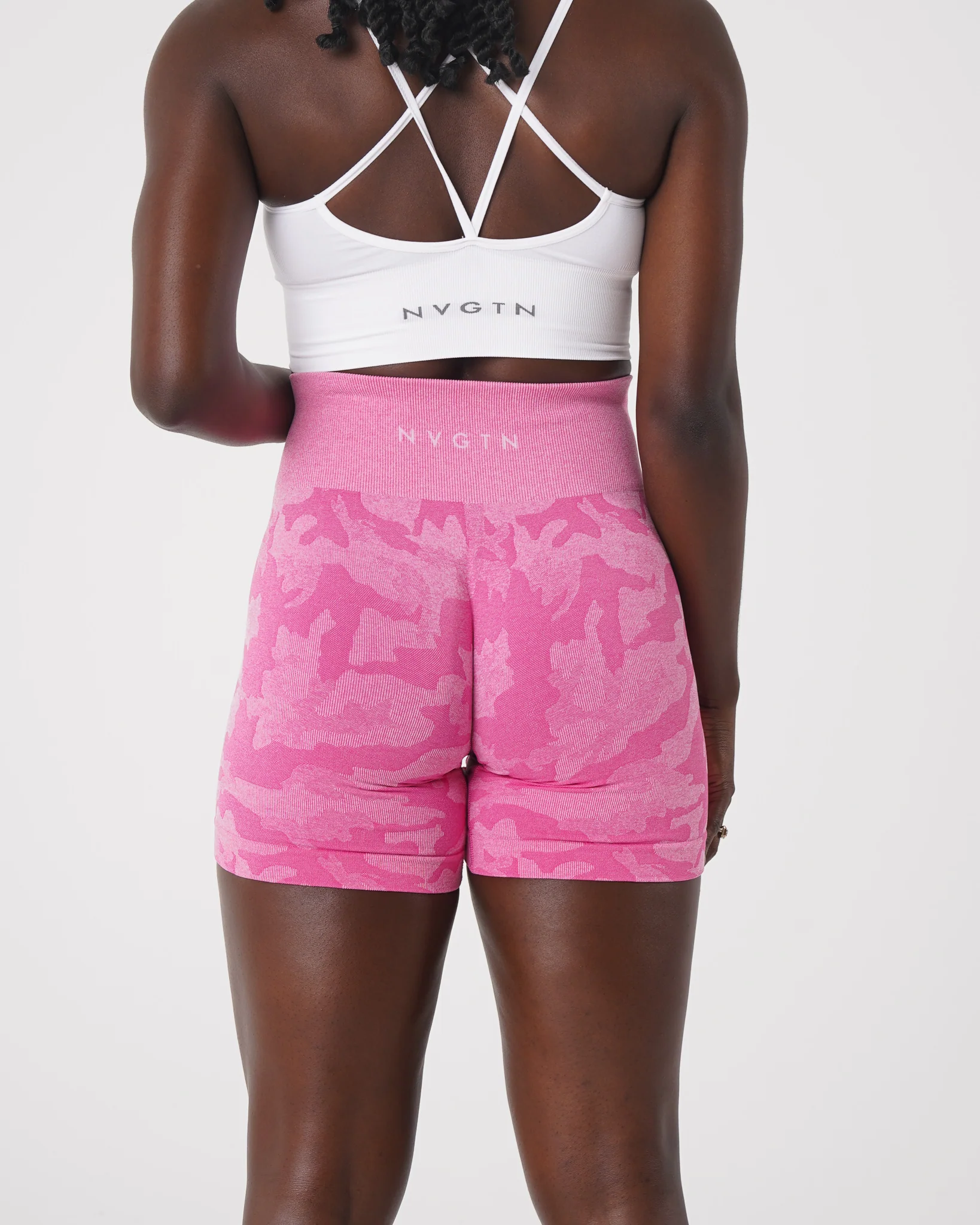 Bubble Gum Pink Camo Seamless Shorts - Image 2