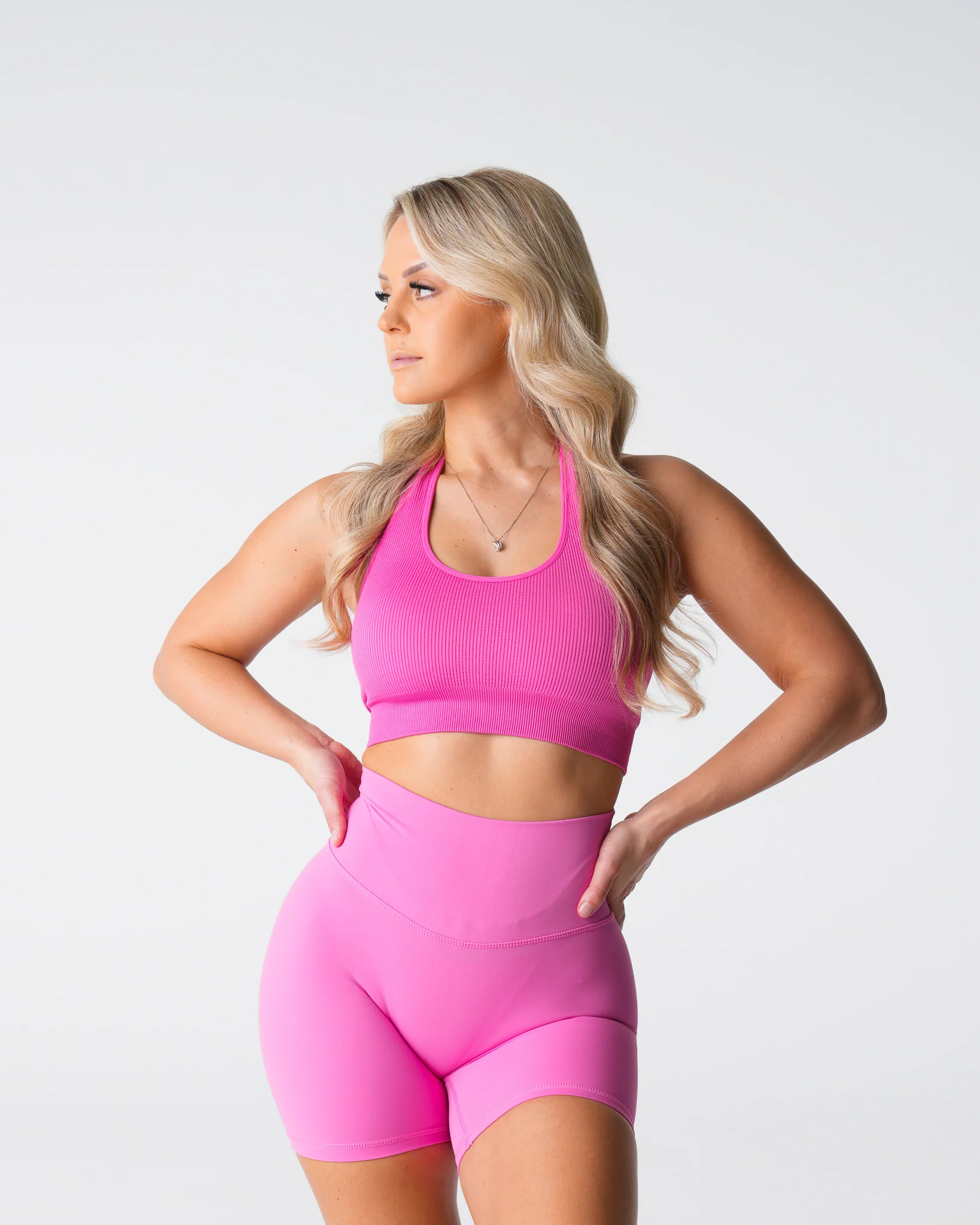 Bubble Gum Pink Limitless Ribbed Seamless Halter Bra - Image 3