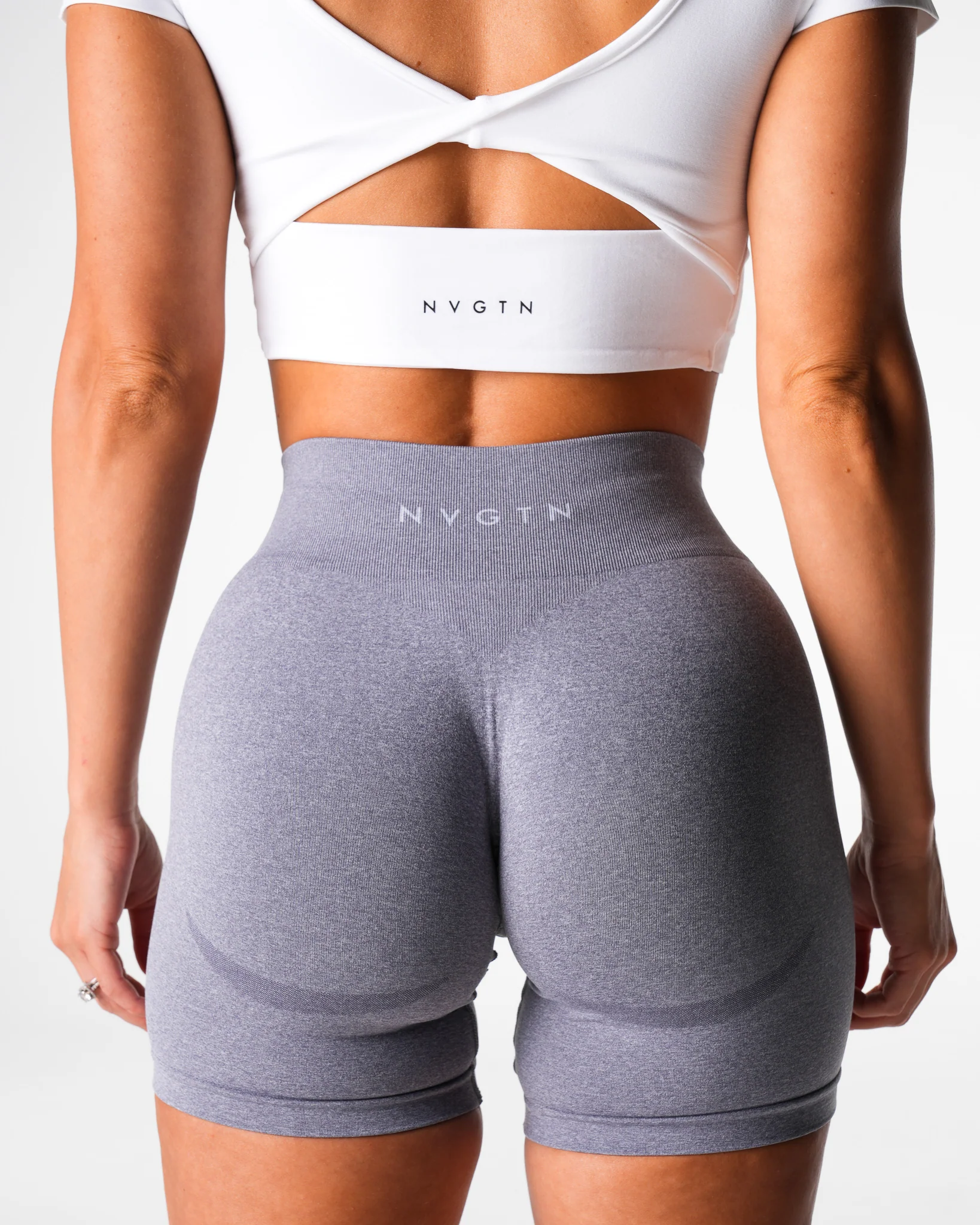Grey Mid Rise Contour Seamless Shorts - Image 2