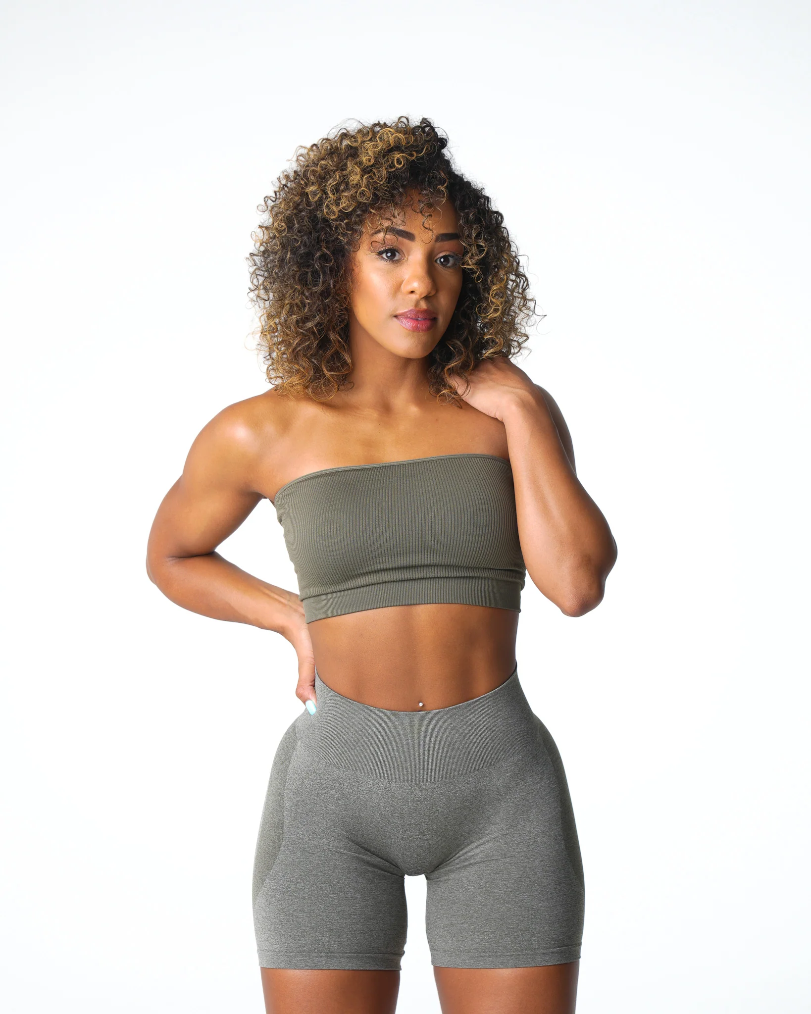 Khaki Green Conquer Ribbed Seamless Bra - Image 2