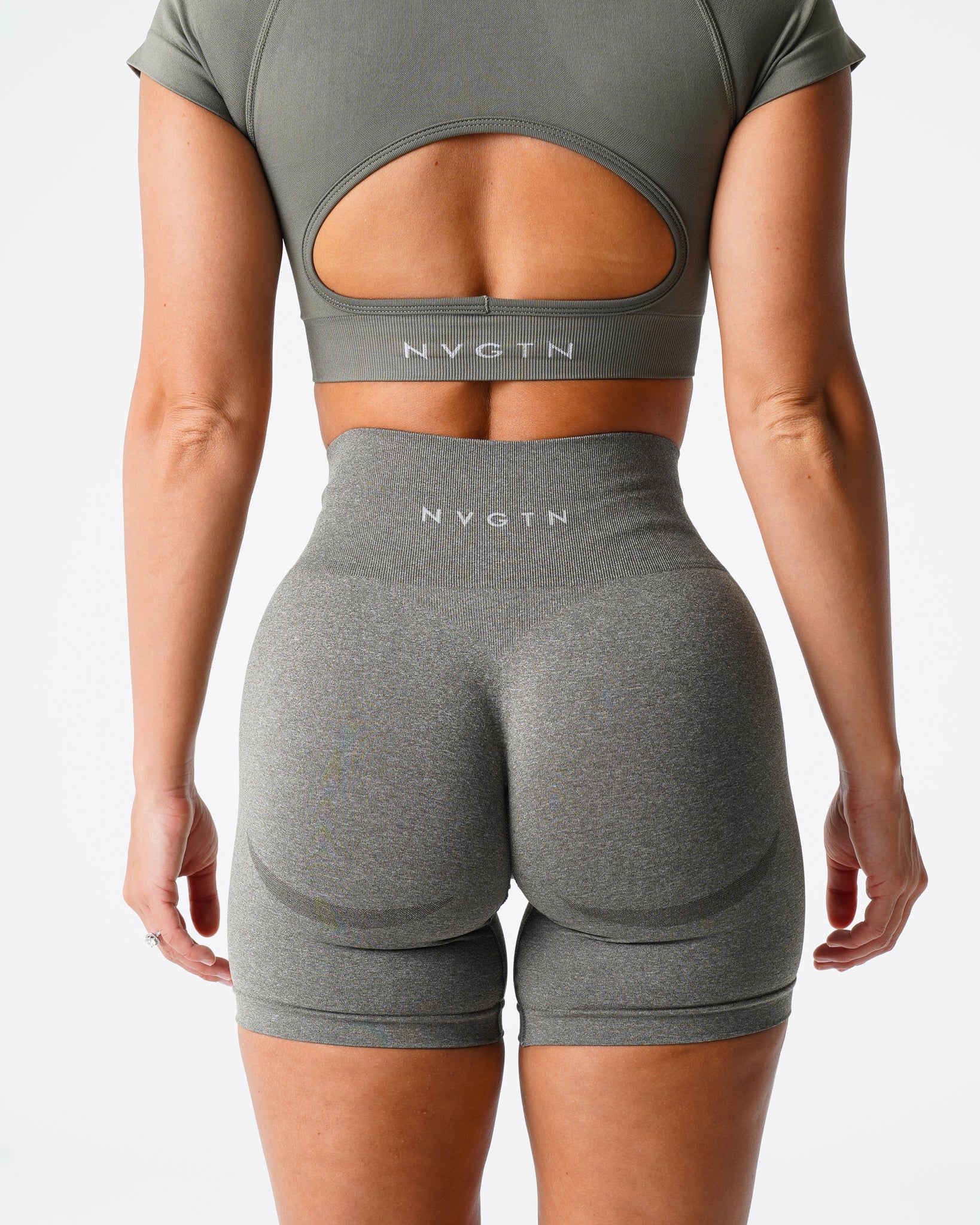 Khaki Green Contour Seamless Shorts - Image 2