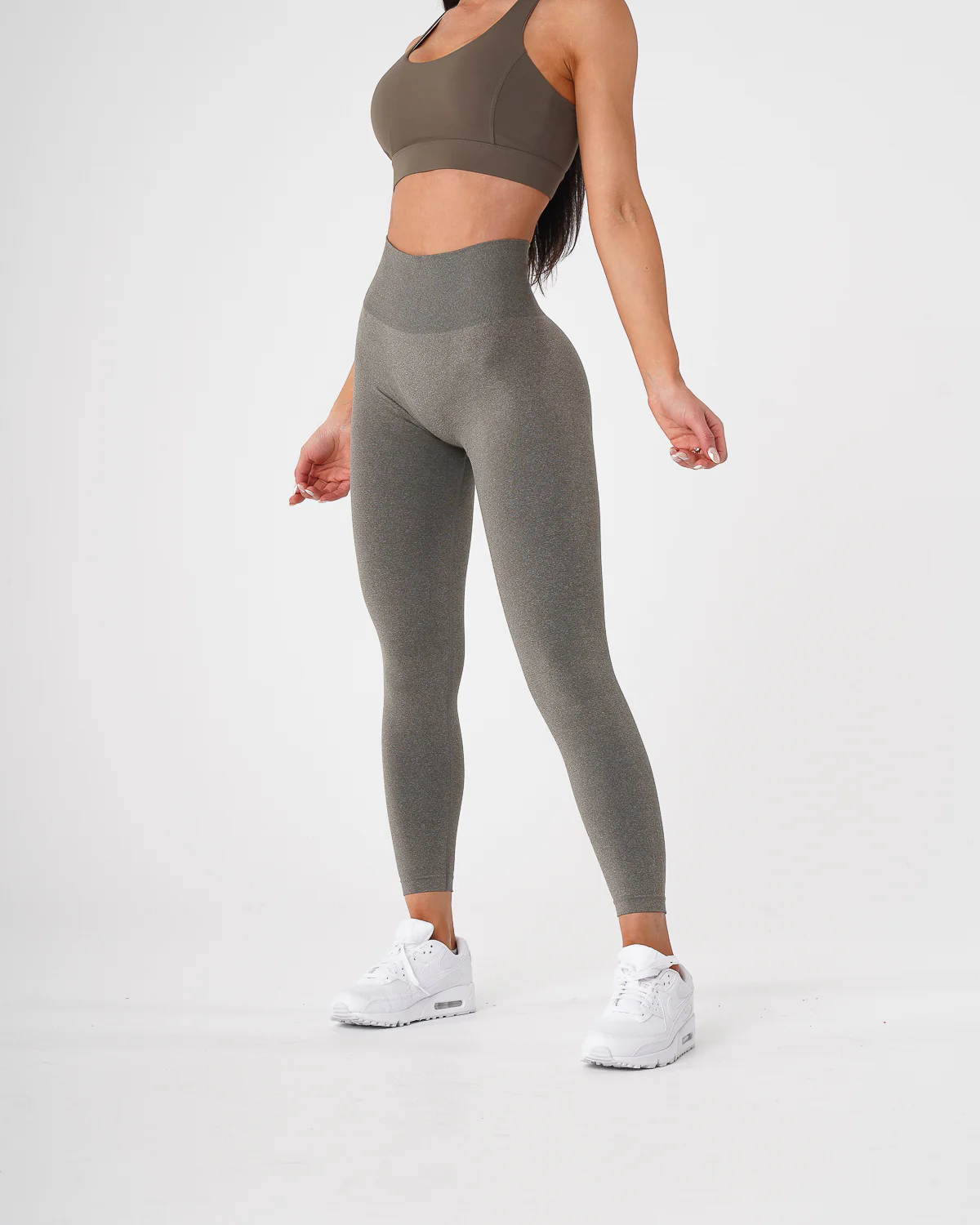 Khaki Green Curve Seamless Leggings - Image 2