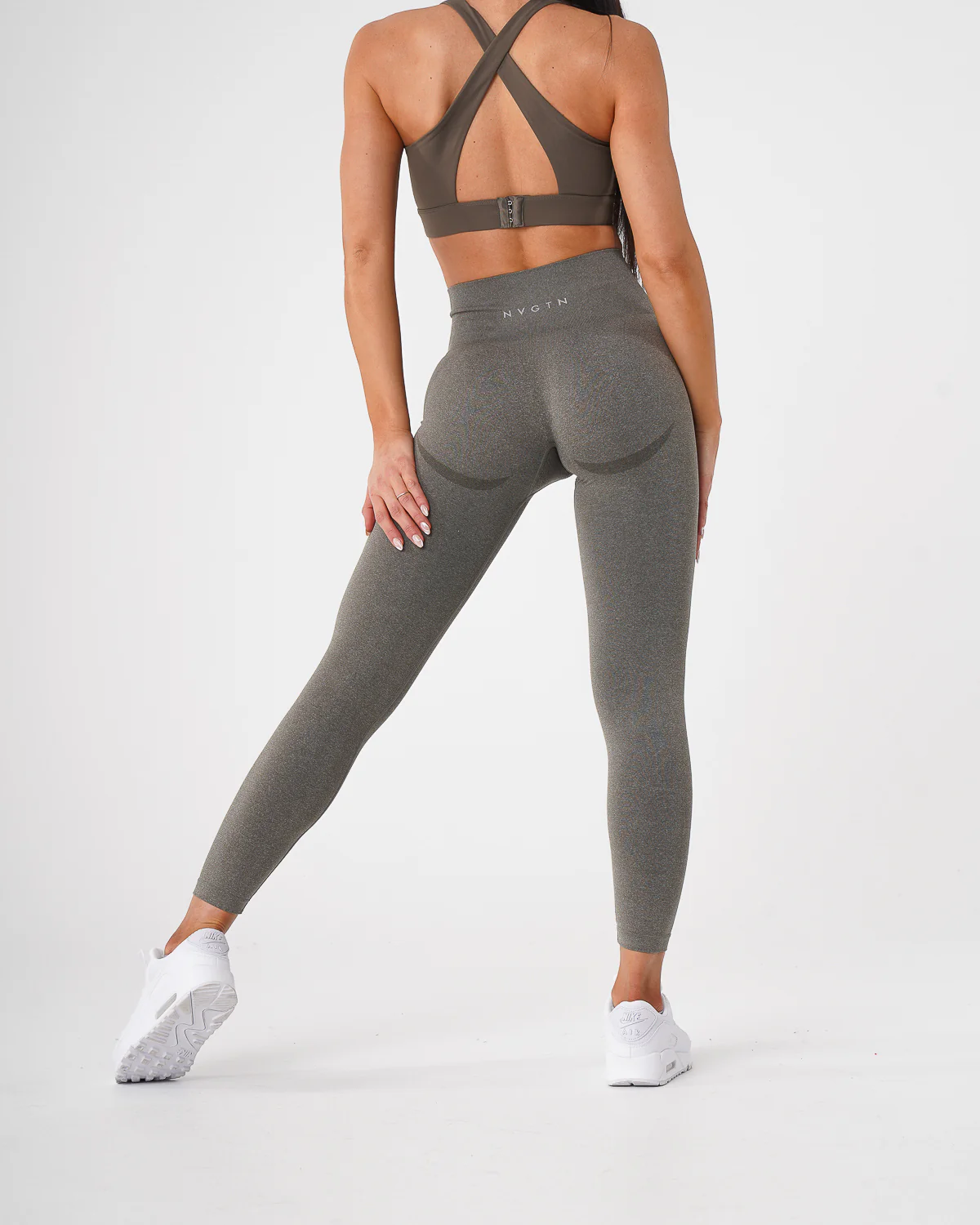 Khaki Green Curve Seamless Leggings - Image 3