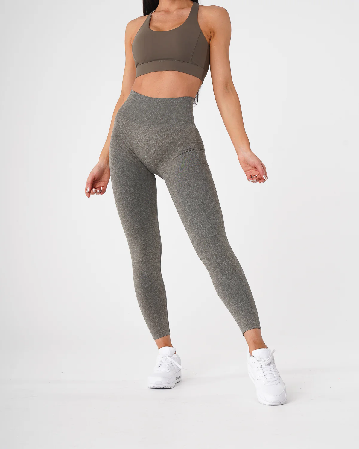 Khaki Green Curve Seamless Leggings - Image 4