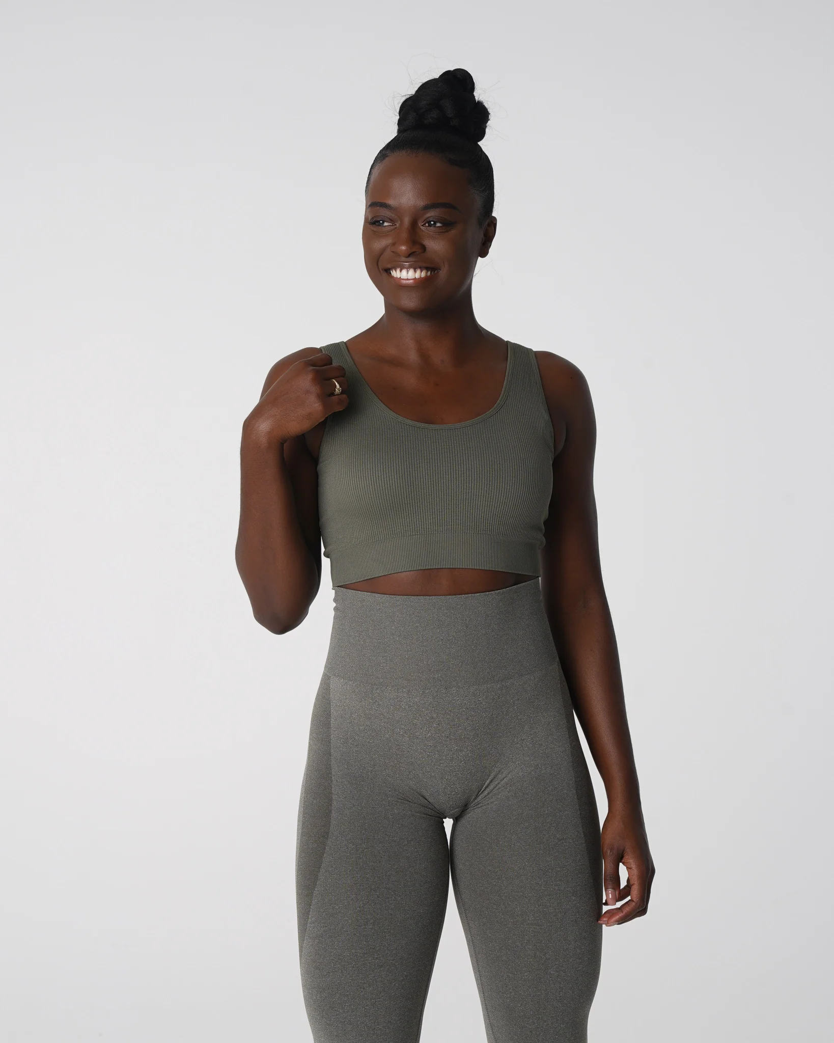 Khaki Green Desire Ribbed Seamless Bra - Image 2