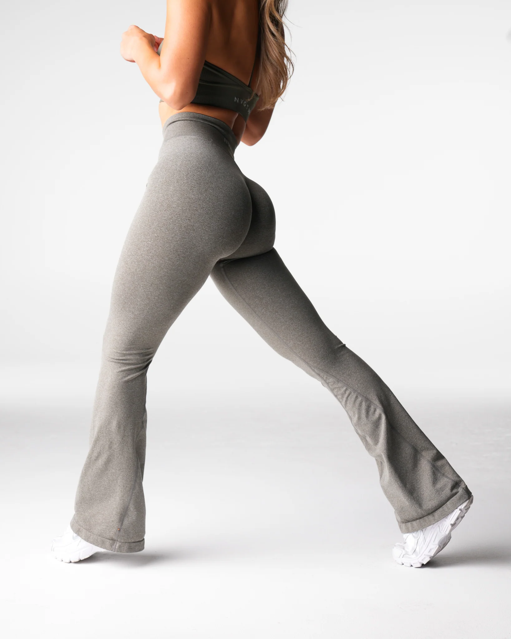 Khaki Green Iconic Seamless Flare Leggings - Image 3