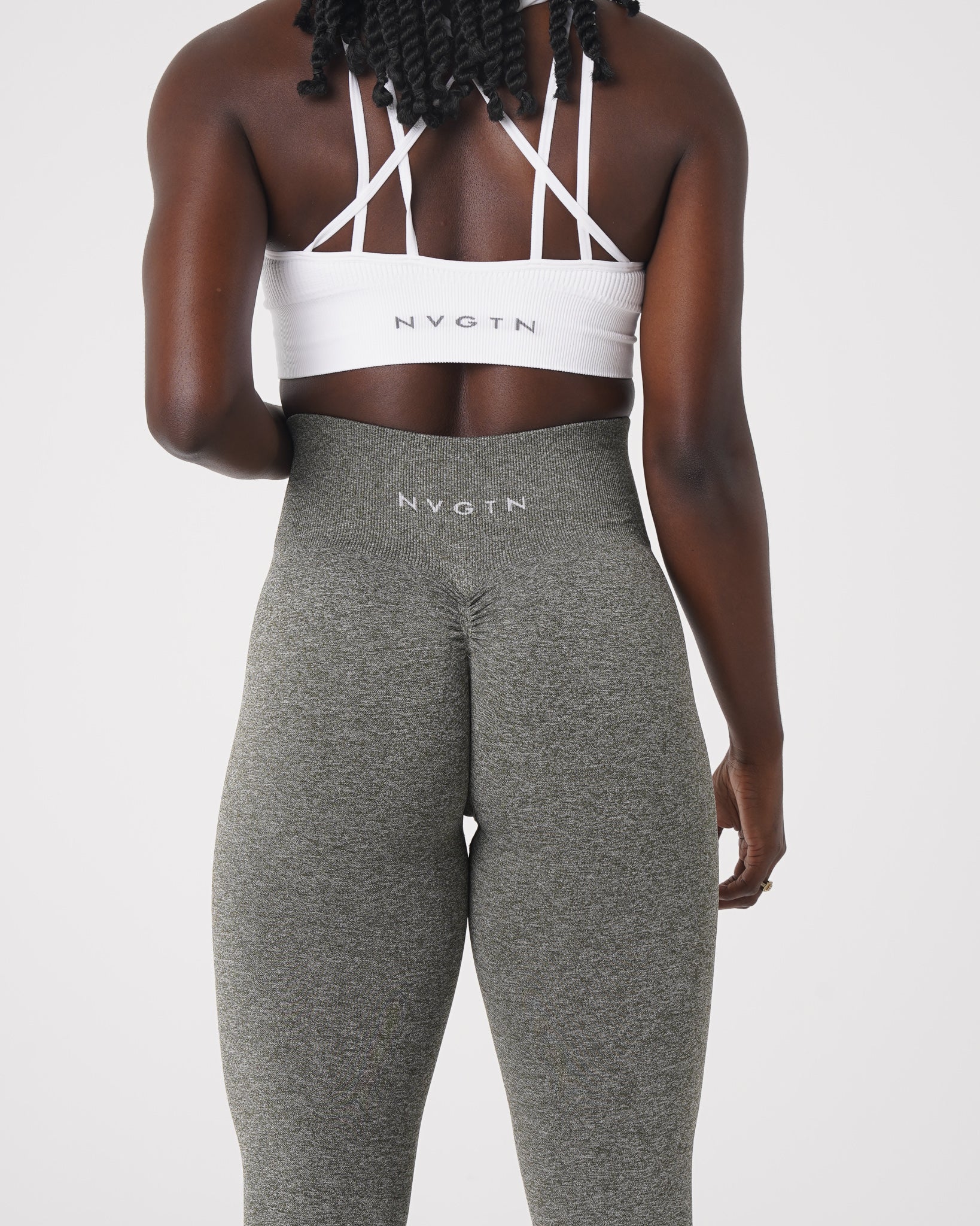 Khaki Green Scrunch Seamless Leggings - Image 2