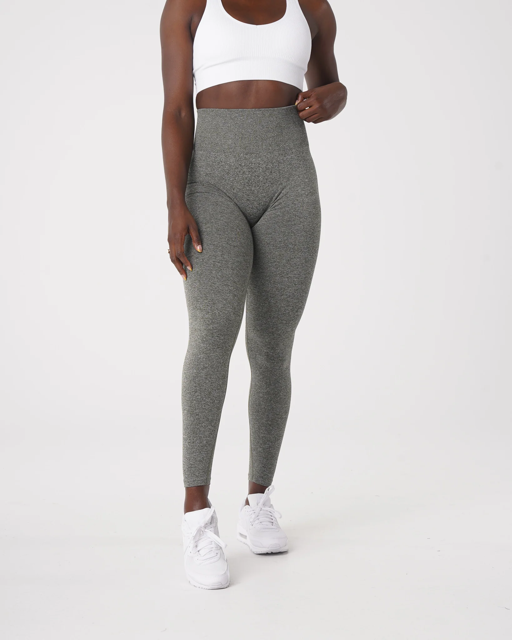 Khaki Green Scrunch Seamless Leggings - Image 3