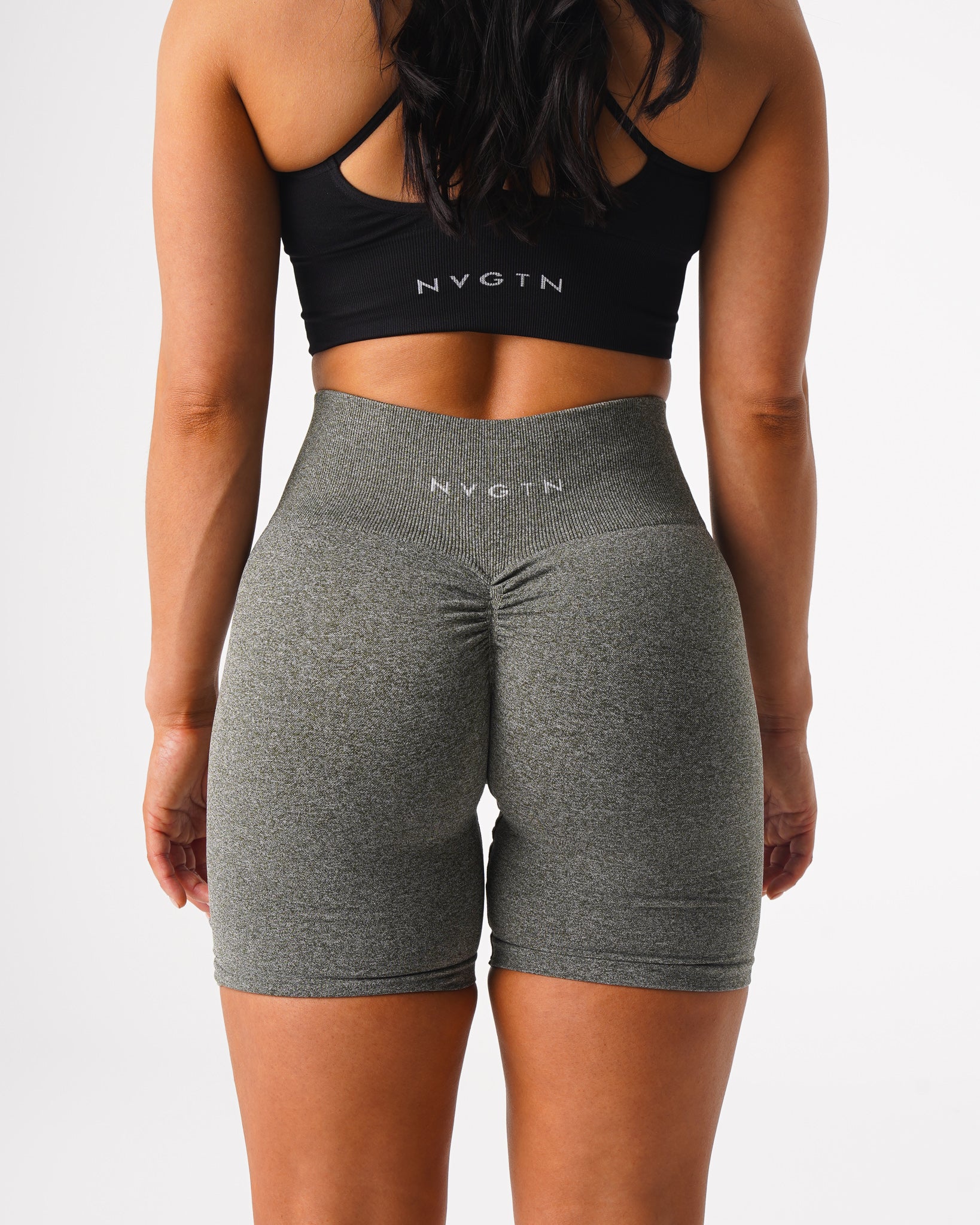 Khaki Green Scrunch Seamless Shorts - Image 2