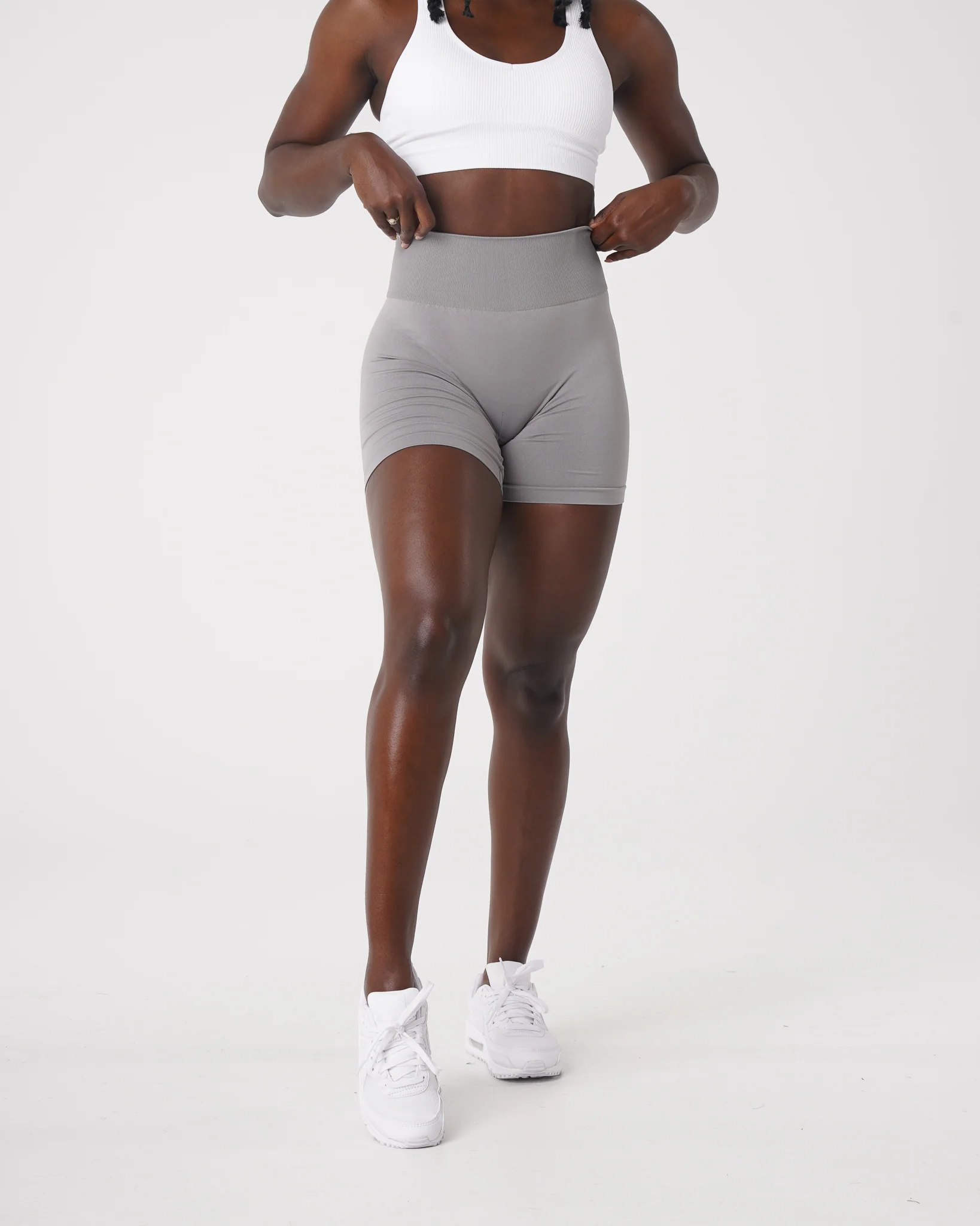 Light Grey Solid Seamless Shorts - Image 2