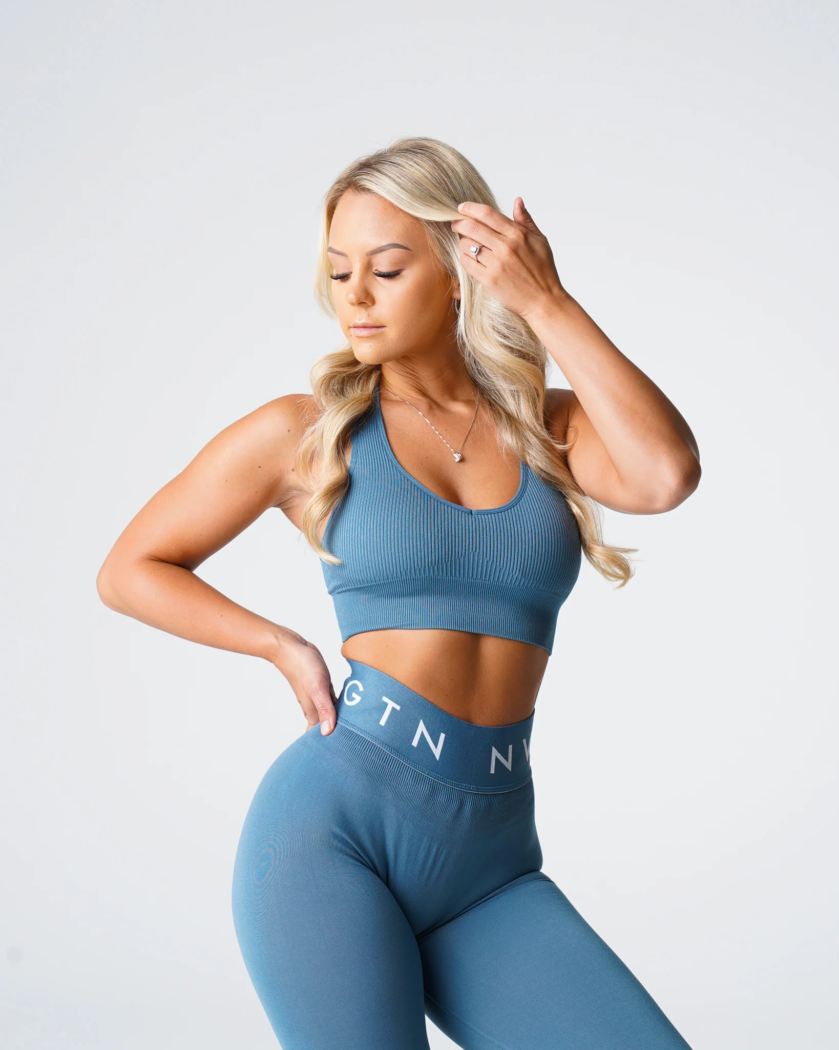 Stone Blue Galaxy Ribbed Seamless Bra - Image 4