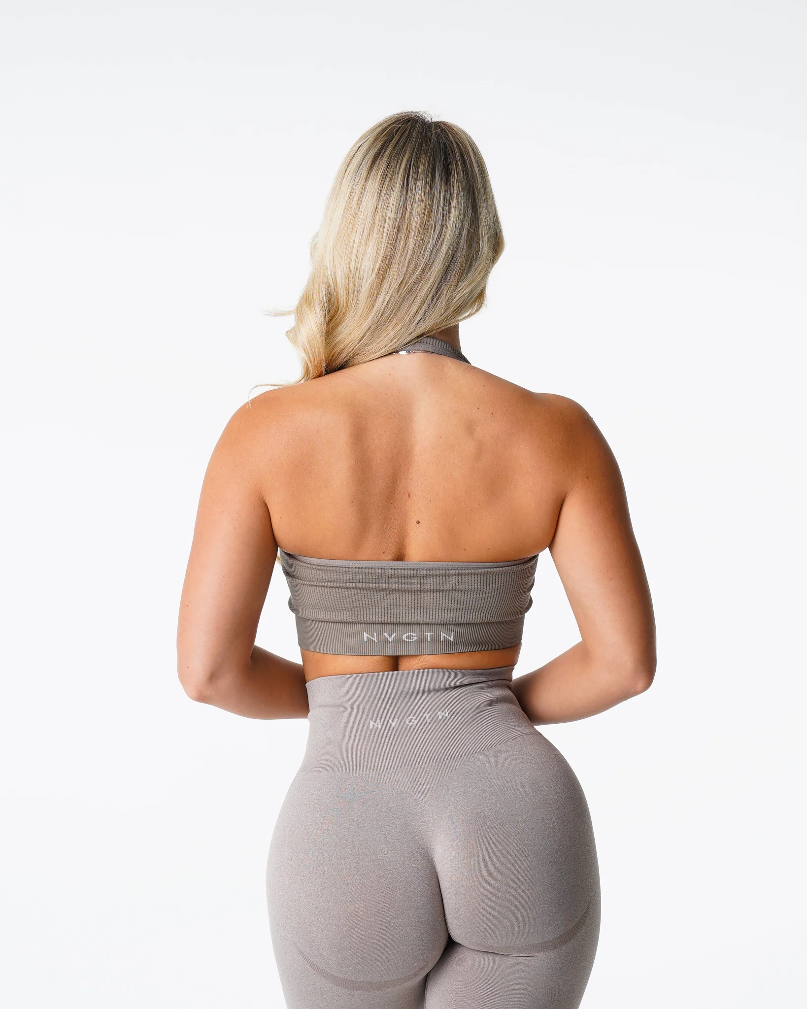 Taupe Limitless Ribbed Seamless Halter Bra - Image 2