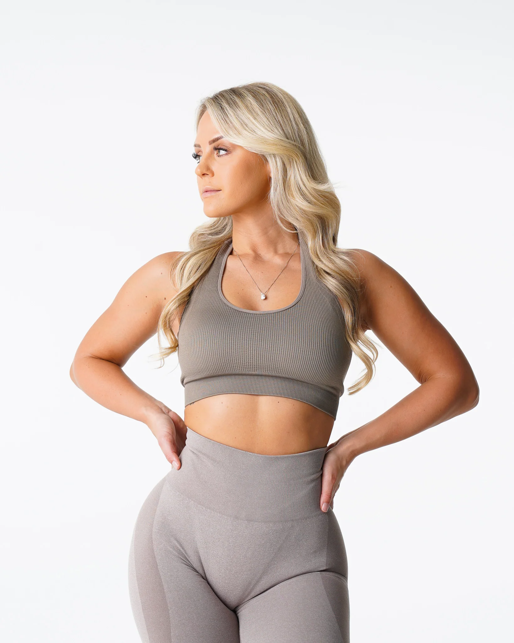 Taupe Limitless Ribbed Seamless Halter Bra - Image 3